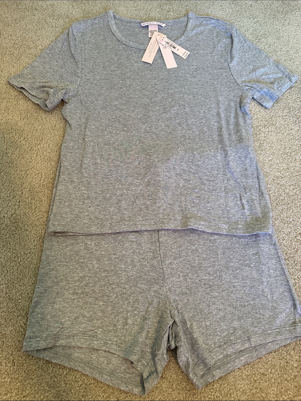 Victoria's Secret Light Gray Short Sleeve Pajama Set NWT size Medium- super soft